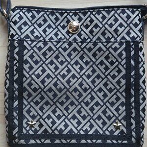 Tommy Hilfiger Black & Tan Geometric Monogram Crossbody Bag